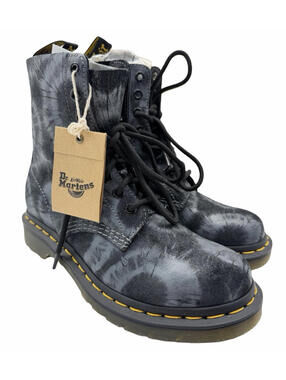 Dr. Doc Martens 1460 Pascal Tie-Dye Suede Ankle Boots Black Grey Size US 6